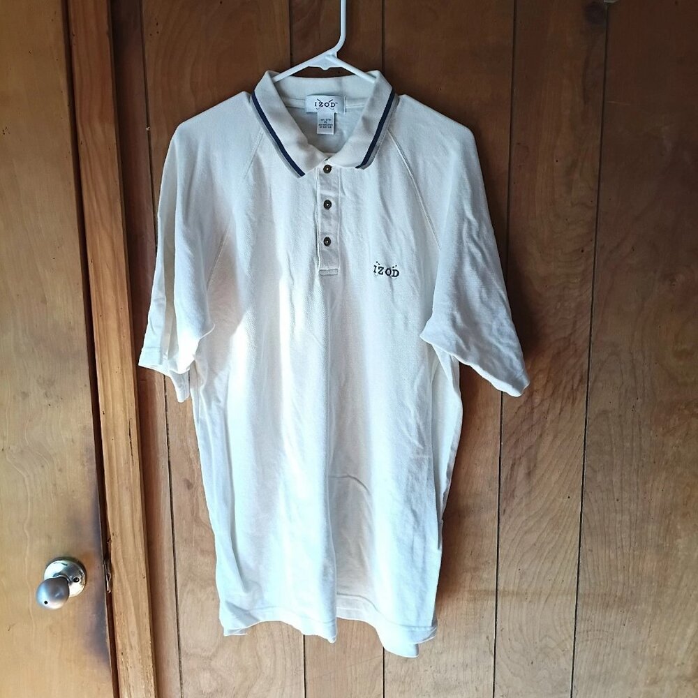 Izod Men’s White Polo Shirt XL 100% Cotton Short Sleeve Golf Casual Classic